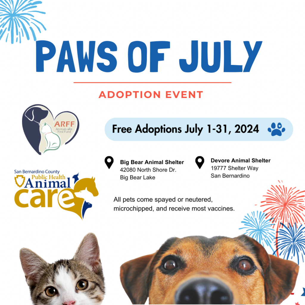 Paws of July Adoption Event
Free adoptions from July 1-31, 2024