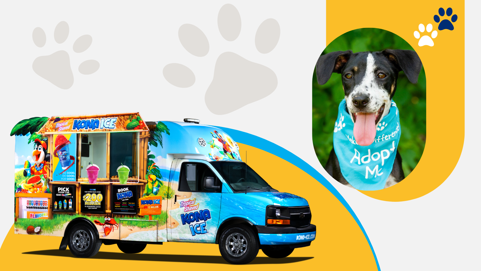 A dog smiling and a Kona truck.
